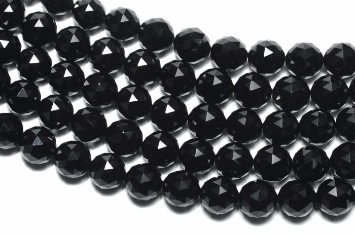 【AAAランク】モリオン(黒水晶)カットビーズ【12mm】半連(約20cm)〜 MOBMO-1014