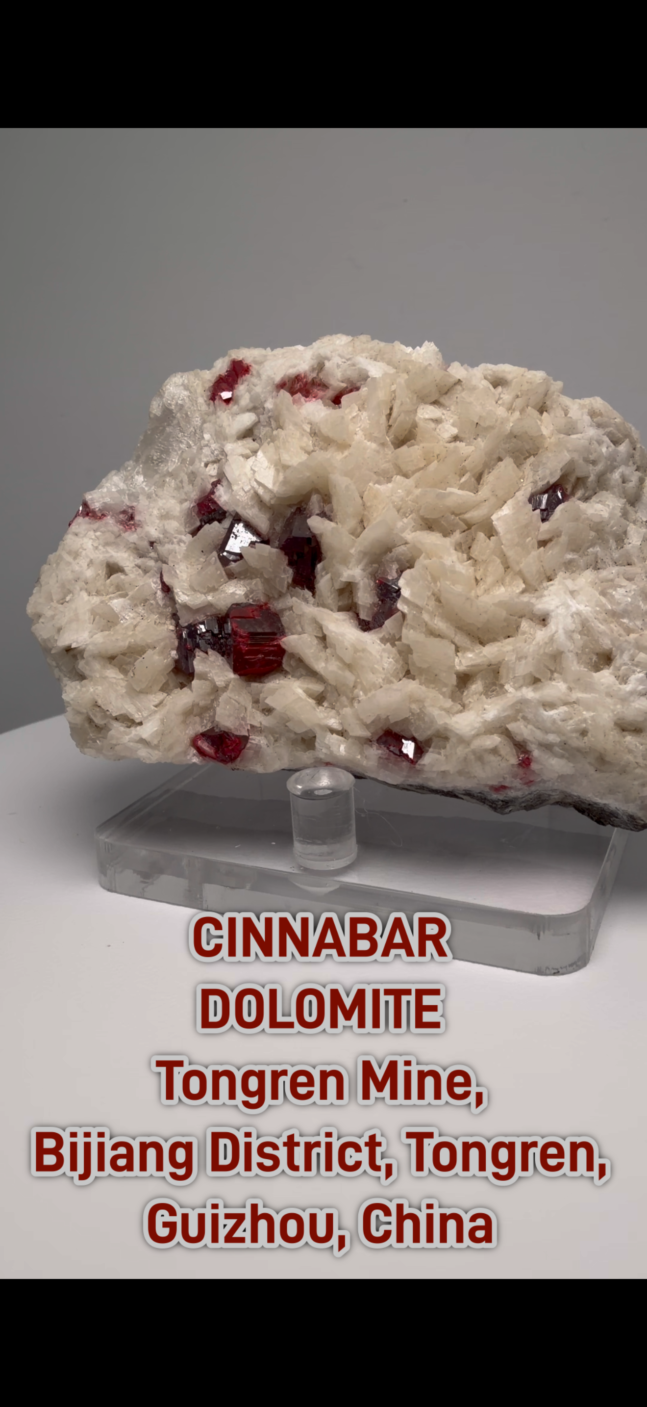 【賢者の石・CINNABAR】白いDOLOMITEに真紅の結晶が映える…中国・銅仁の名石✨