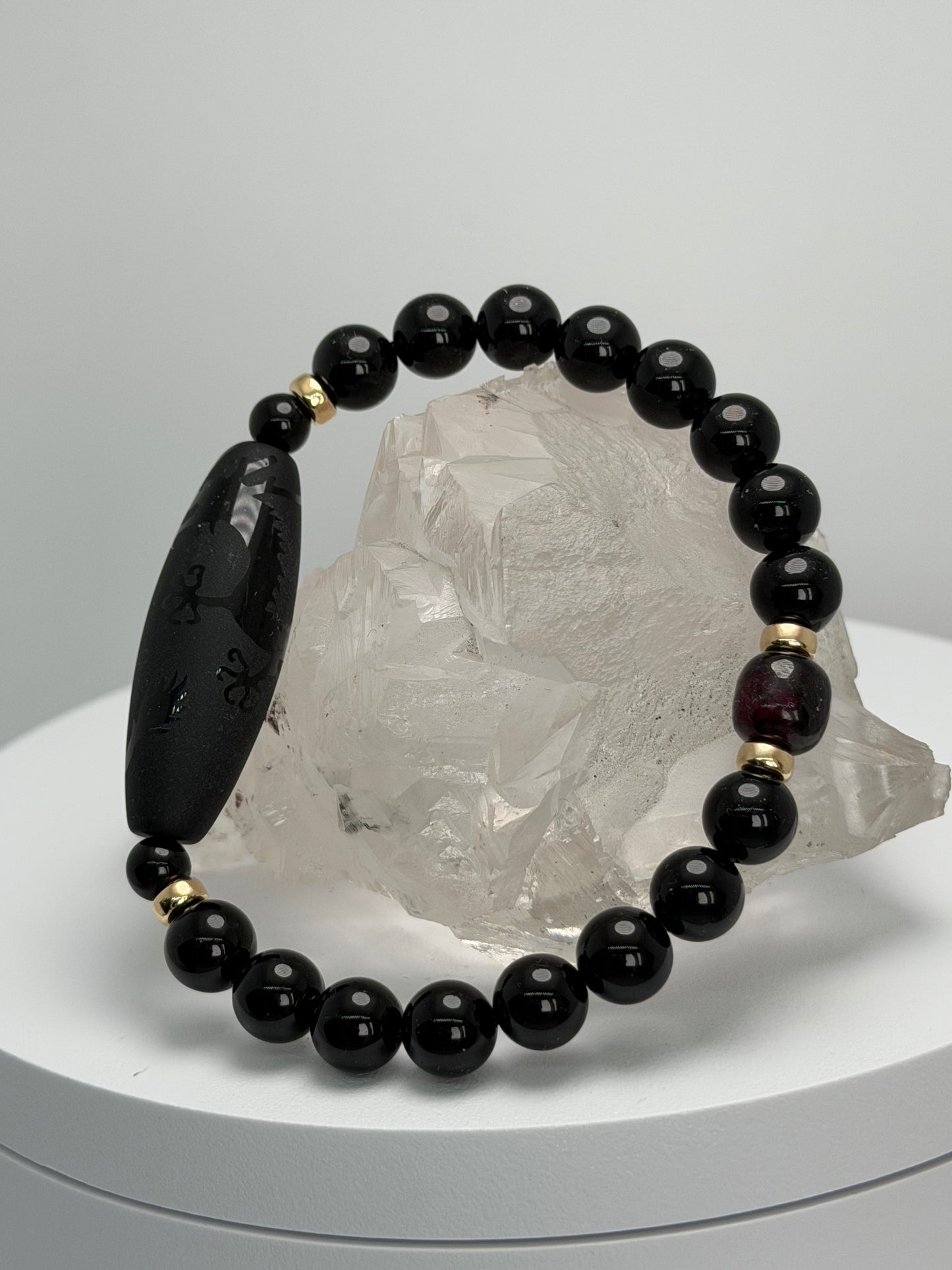 【AMERI最高峰守護】チベット産モリオン×スギライト ブレスレット|龍神天珠モデル 004