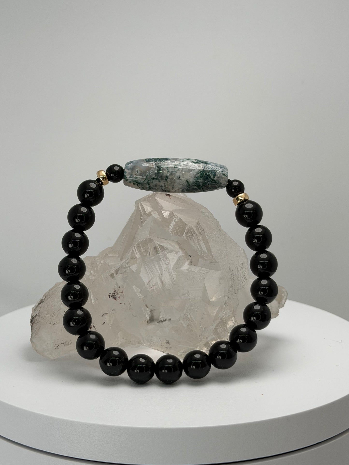 森を纏う守り｜モスアゲート天珠 × モリオン デザインブレス　[国内加工 KOUSHUYA望月作天珠] 001