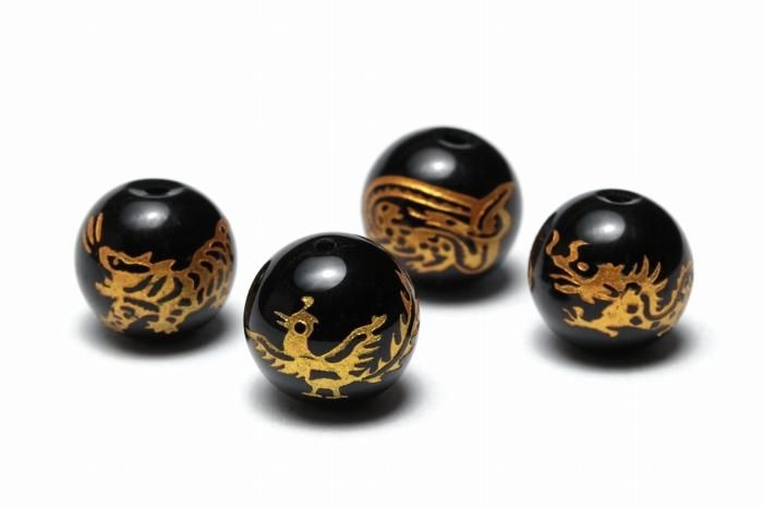 【AAAランク】モリオン(黒水晶)四神ビーズ 4粒セット【8・10・12mm】MOBMO-4000