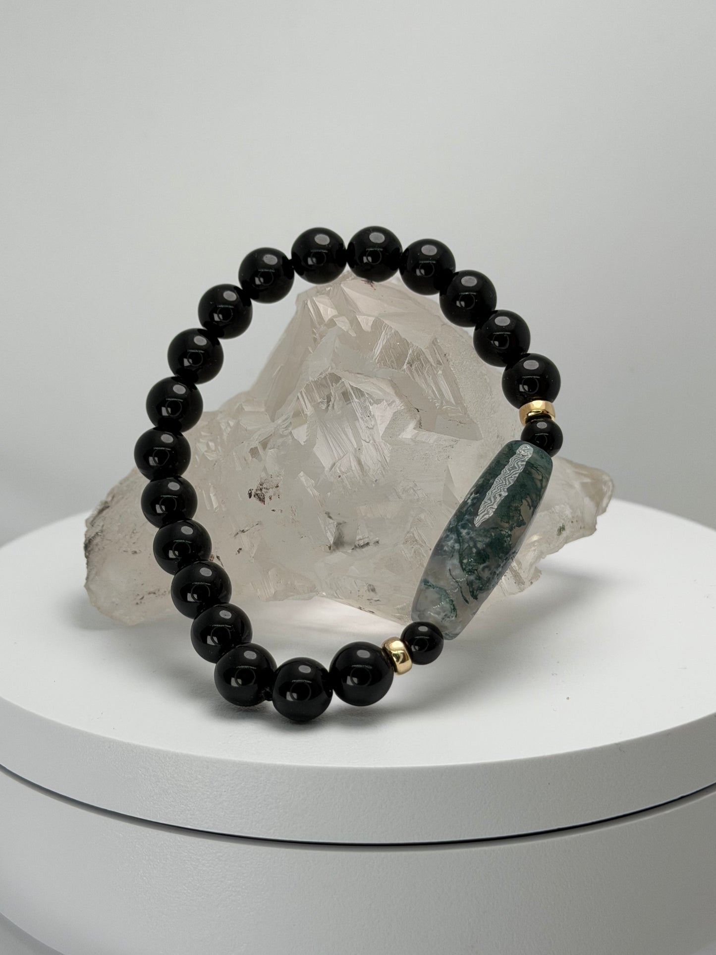 森を纏う守り｜モスアゲート天珠 × モリオン デザインブレス　[国内加工 KOUSHUYA望月作天珠]　002