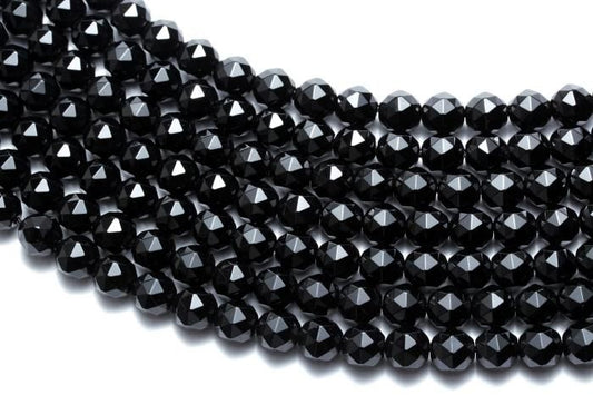 【AAAランク】モリオン(黒水晶)カットビーズ【8mm】半連(約20cm)〜 MOBMO-1012