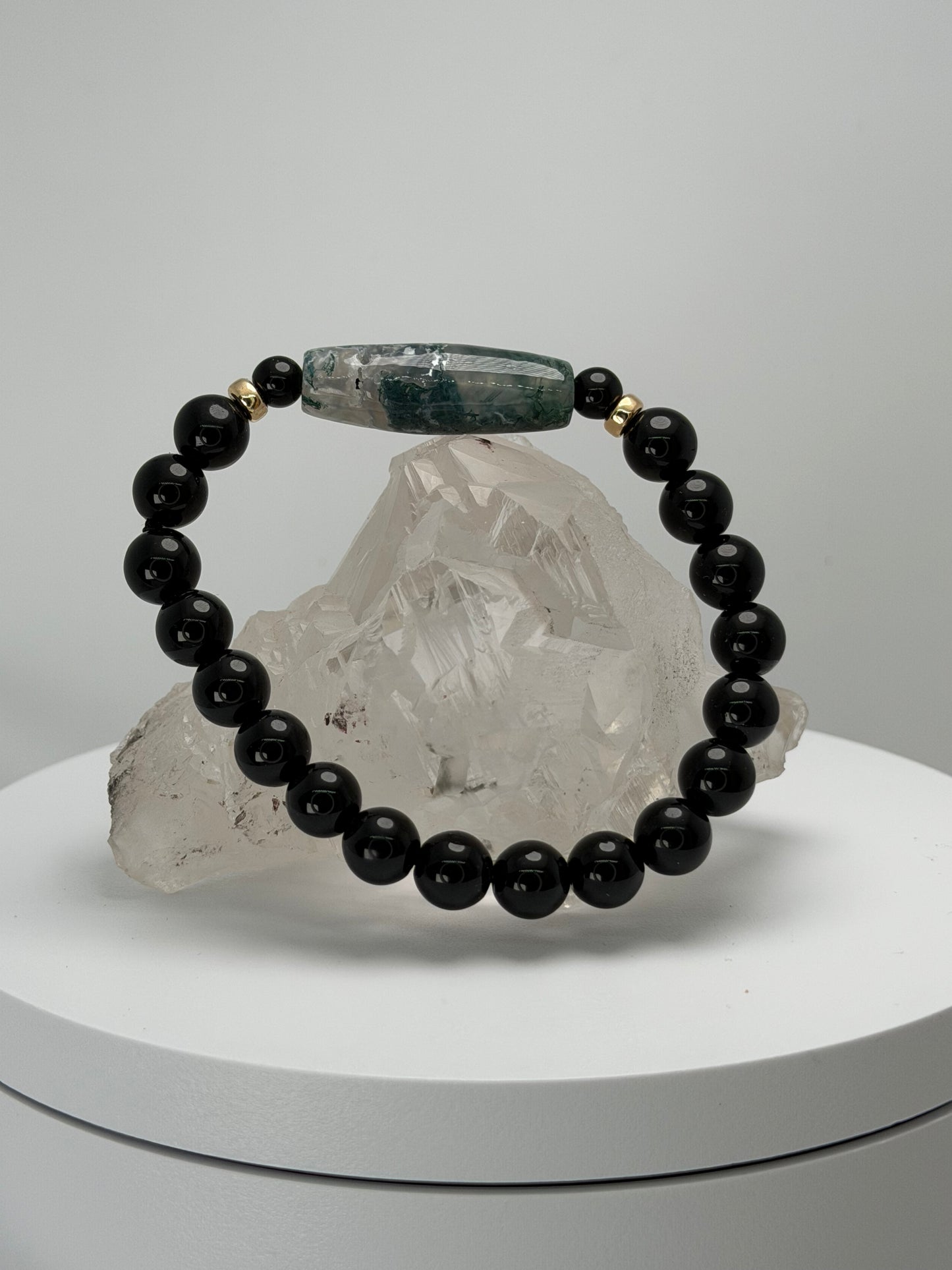 森を纏う守り｜モスアゲート天珠 × モリオン デザインブレス　[国内加工 KOUSHUYA望月作天珠]　002