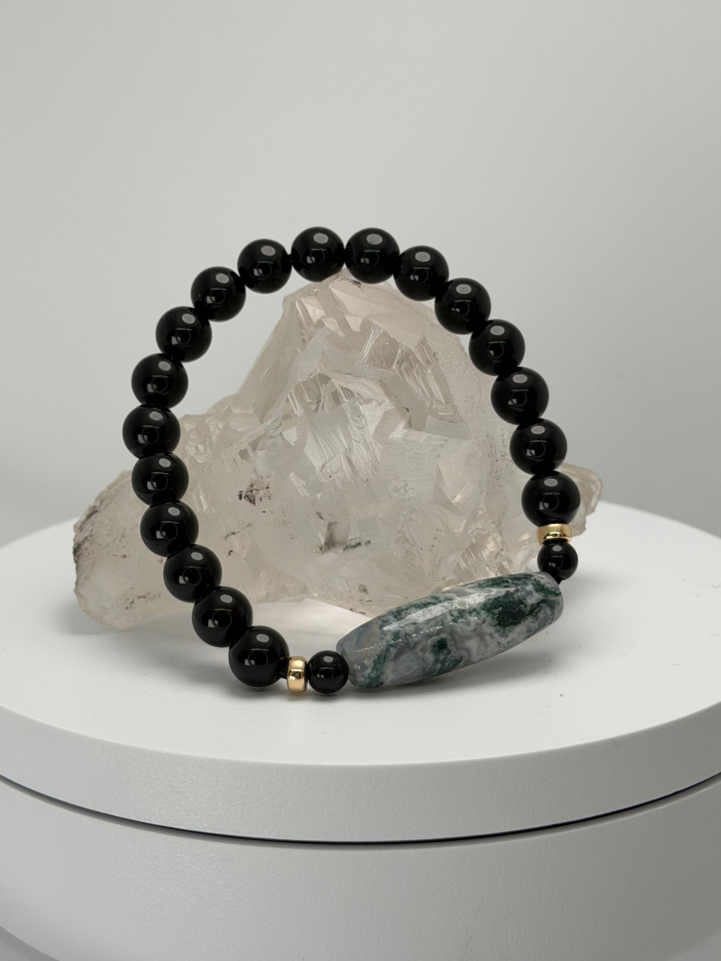 森を纏う守り｜モスアゲート天珠 × モリオン デザインブレス　[国内加工 KOUSHUYA望月作天珠] 001