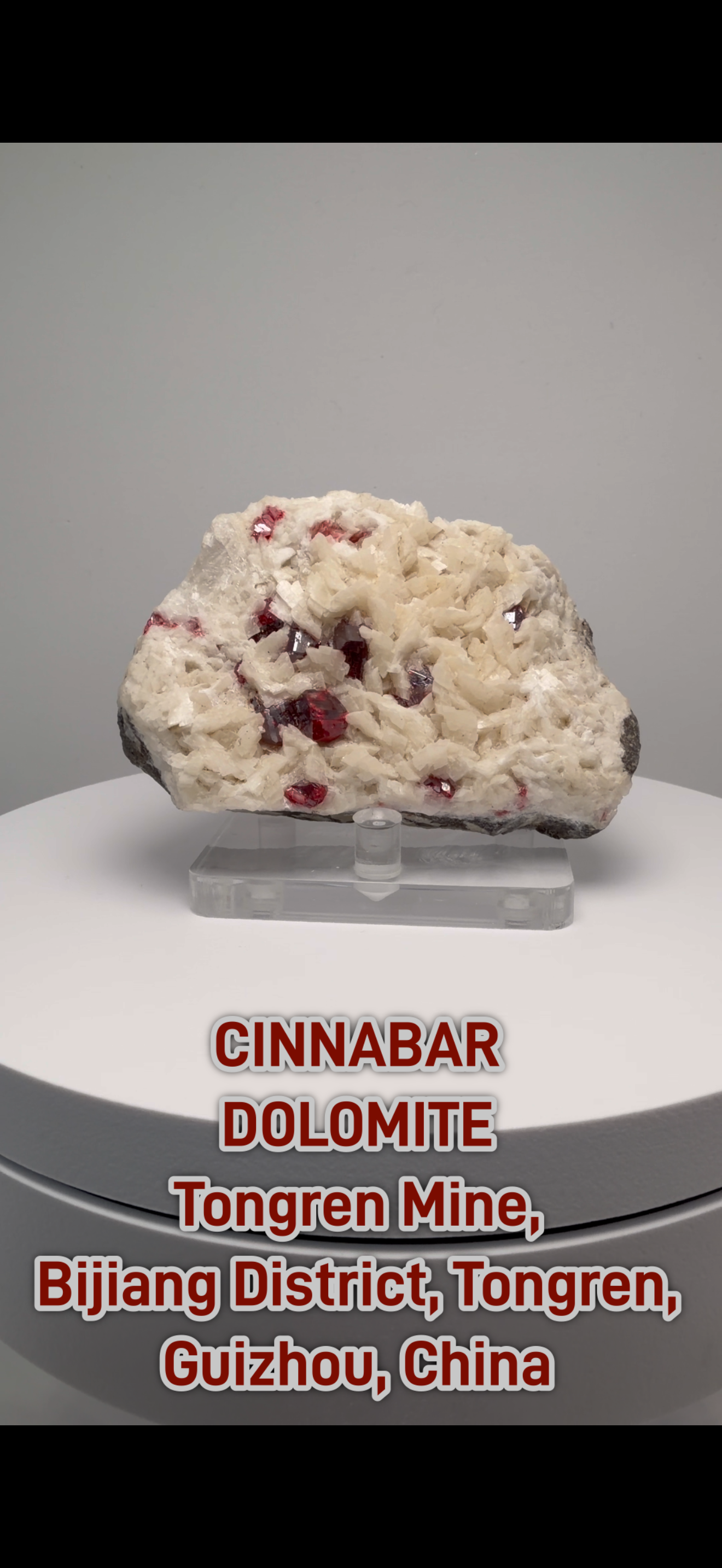 【賢者の石・CINNABAR】白いDOLOMITEに真紅の結晶が映える…中国・銅仁の名石✨