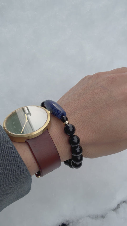 知性を纏う守り｜ソーダライト天珠 × モリオン デザインブレス　[国内加工 KOUSHUYA望月作天珠]　004