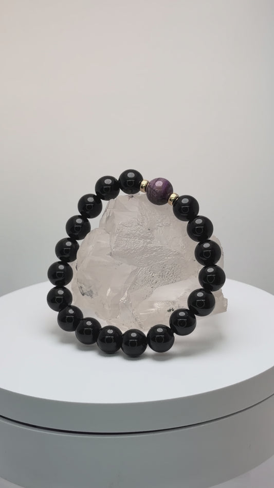 [ 高野山エネルギーチャージモリオン ] スギライト✖️モリオン　デザインブレス　003