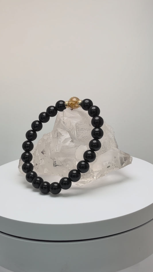 [ 高野山エネルギーチャージモリオン ] ルチルクォーツ✖️モリオン　デザインブレス　006