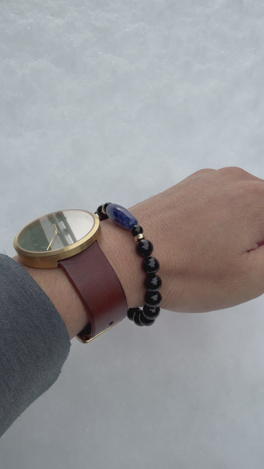 知性を纏う守り｜ソーダライト天珠 × モリオン デザインブレス　[国内加工 KOUSHUYA望月作天珠]　003