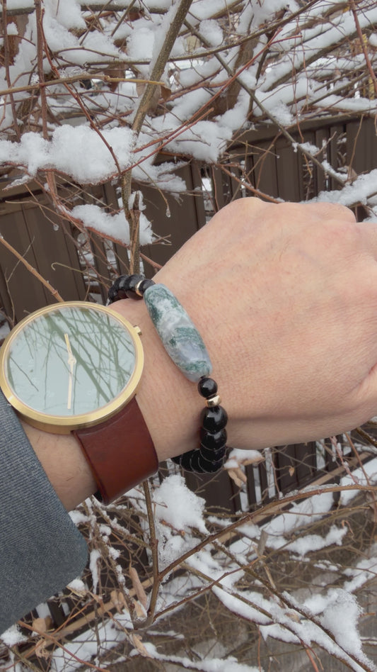 森を纏う守り｜モスアゲート天珠 × モリオン デザインブレス　[国内加工 KOUSHUYA望月作天珠] 001