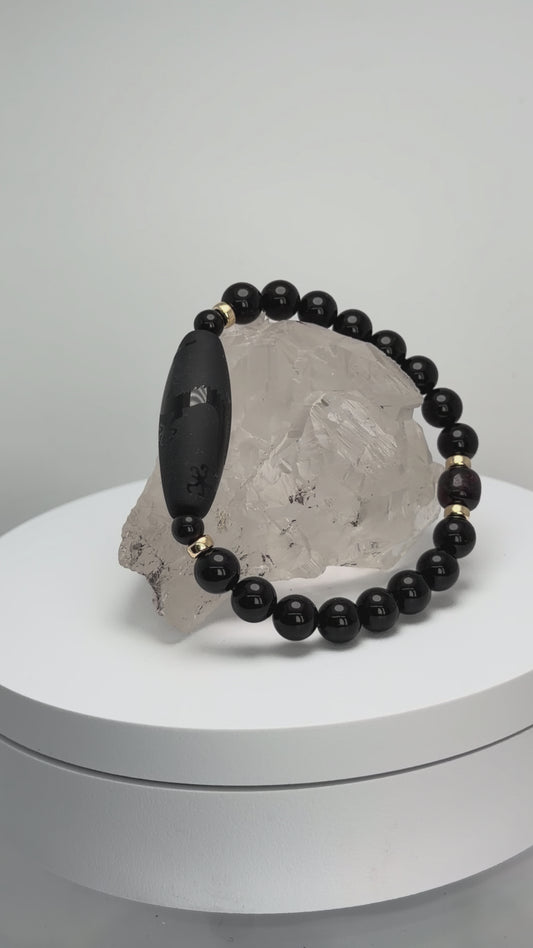 【AMERI最高峰守護】チベット産モリオン×スギライト ブレスレット｜龍神天珠モデル　004