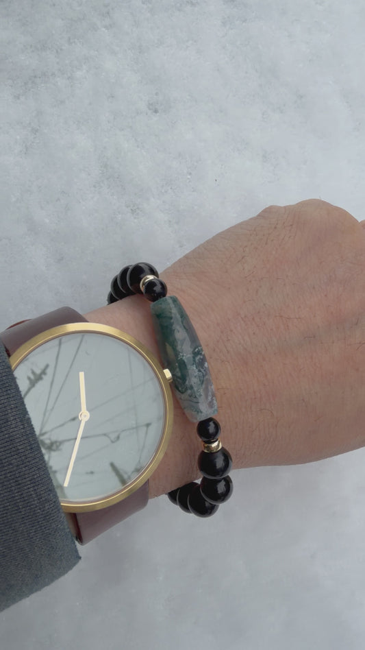 森を纏う守り｜モスアゲート天珠 × モリオン デザインブレス　[国内加工 KOUSHUYA望月作天珠]　002